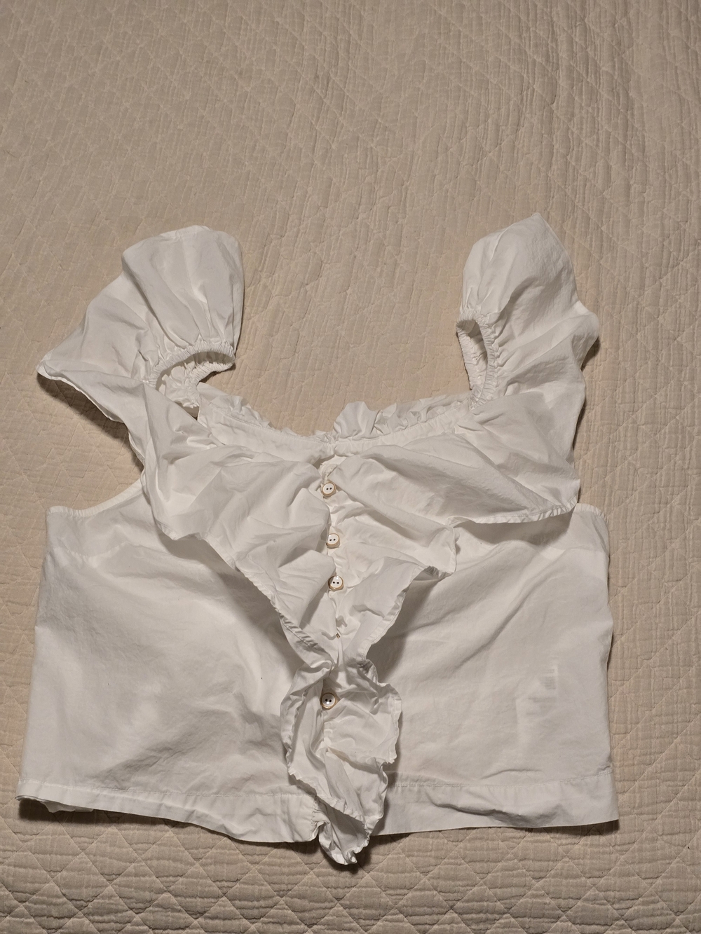 Maeve White Ruffle Front Top